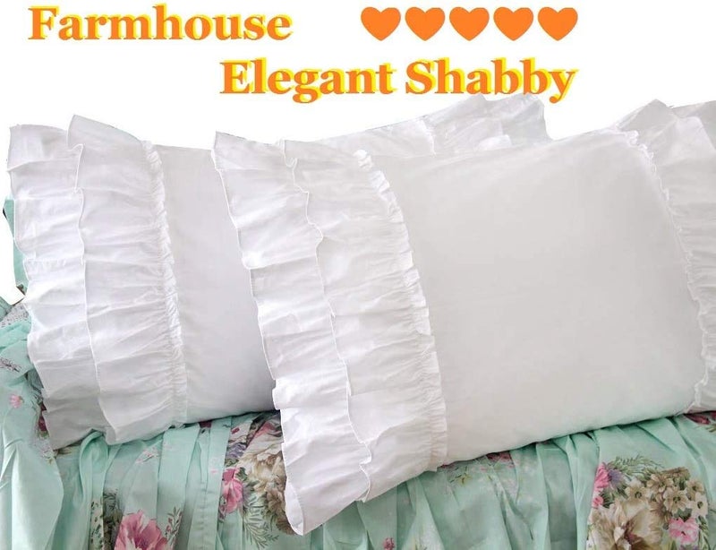 QSH Queen's House White Pillowcases Vintage Farmhouse Crochet Pillow Cover Shams Standard Size Set of 2-Style F - Image 4